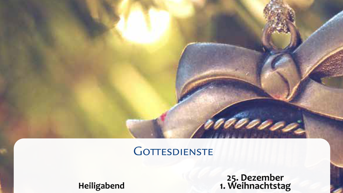 Gottesdienste im Dezember: Weihnachtsgottesdienste und Konzerte