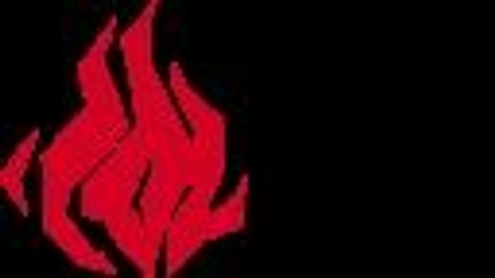 A red flame on a black background.