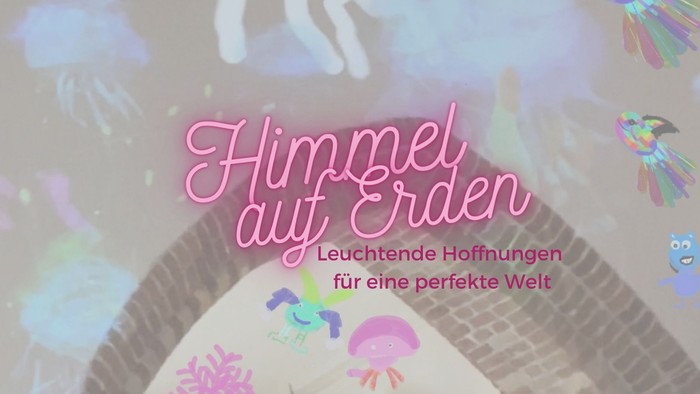 Bunter Fantasiewelt mit fliegenden Tieren und magischem Tor