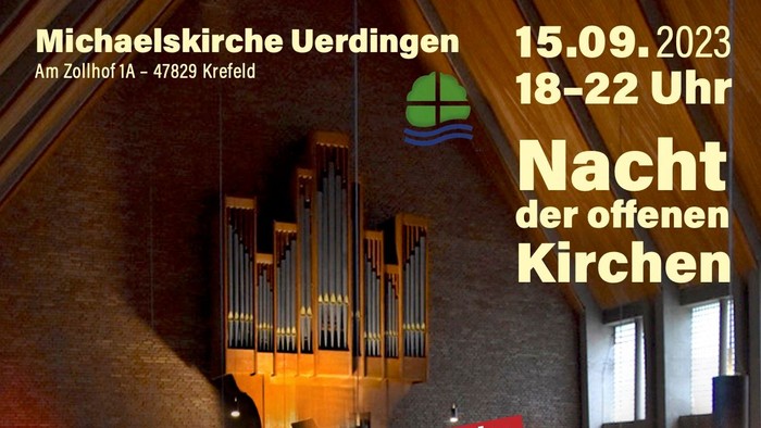 Poster für ein Konzert in der Michaeliskirche Yerdingen, mit Jugendlichen und einem Live-Konzert der Krefelder Band