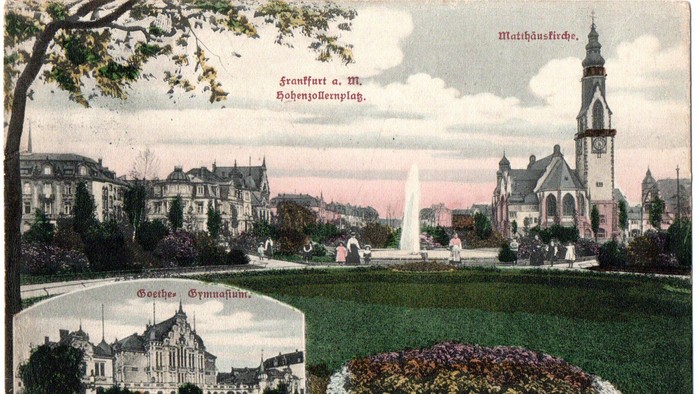 Bild zeigt den Schlossgarten in Mainz mit Schloss und Kirche