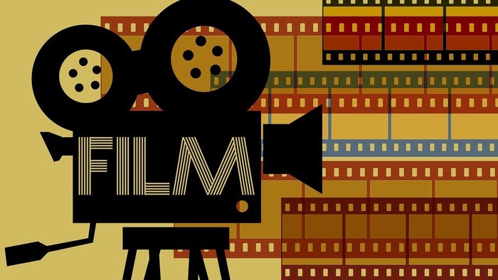Illustretion af en filmkamera med filmbånd