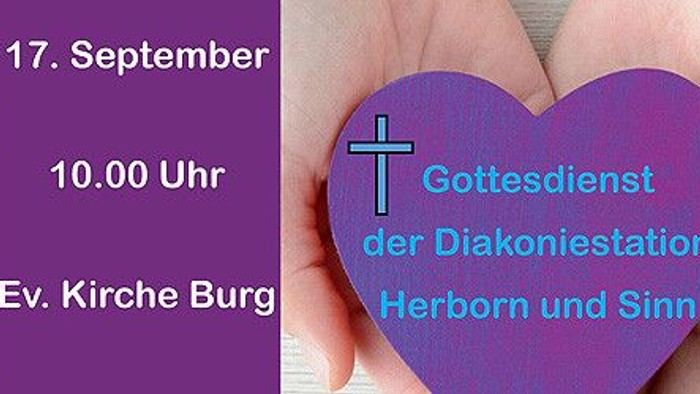 Herz mit Kreuz und Text, Gottesdienstankündigung
