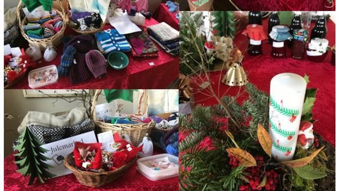 Billede af julemarked med mange håndværkede artikler og pynt