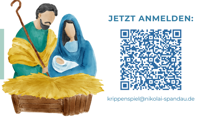 Flyer für Krippenspiel in der St. Nikolai-Kirche mit Terminen und Anmeldeinformationen