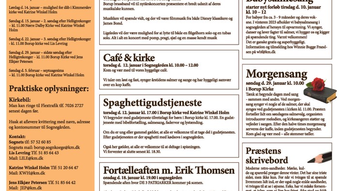 Borup-Kimmerslev-Nørre Dalby Pastorats ugeavis med aktiviteter og begivenheder