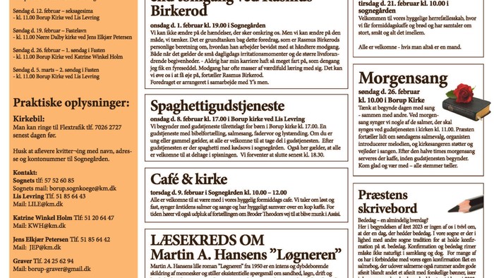 Borup-Kimmerslev-Nørre Dalby Pastorats nyhedsbrev med aktiviteter og begivenheder