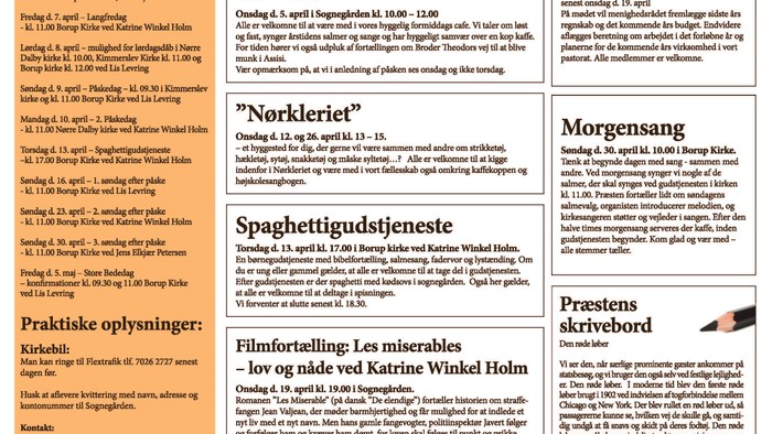 Borup-Kimmerslev-Norre Dalby Pastorat - gudstjenester, foredrag, café, arbejderiet, spaghetti, filmforedrag, menighedsrådsmøde, aarsmøde, præstmands skrivebord