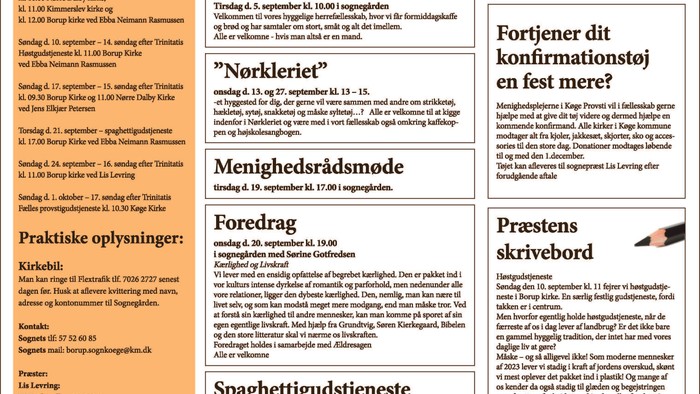 Ugeavis med aktiviteter og begivenheder for september i Borup, Kimmerslev og Norre Dalby Pastorat