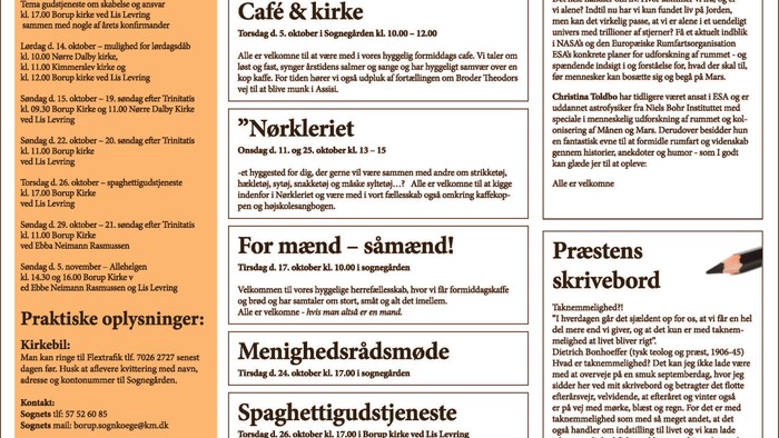Borup-Kimmerslev-Nørre Dalby Pastorats ugeavis med aktiviteter, begivenheder og nyheder
