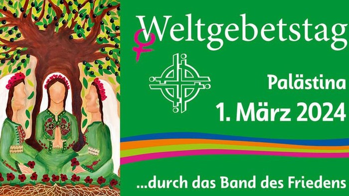 Weltgebetstag 2024 in Palästina mit traditionellen Frauen unter einem Baum