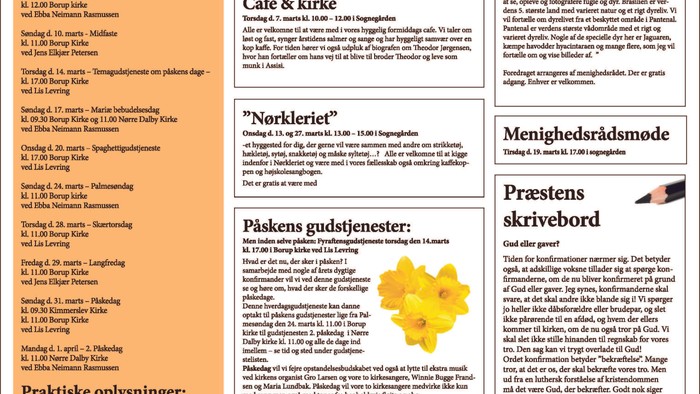 Borup-Kimmerslev-Nørre Dalby Pastorats ugeavis med aktiviteter, begivenheder og nyheder