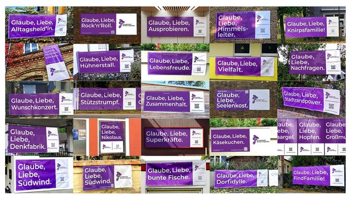 Verschiedene Cover von "Gläube, Liebe" Büchern in unterschiedlichen Kategorien