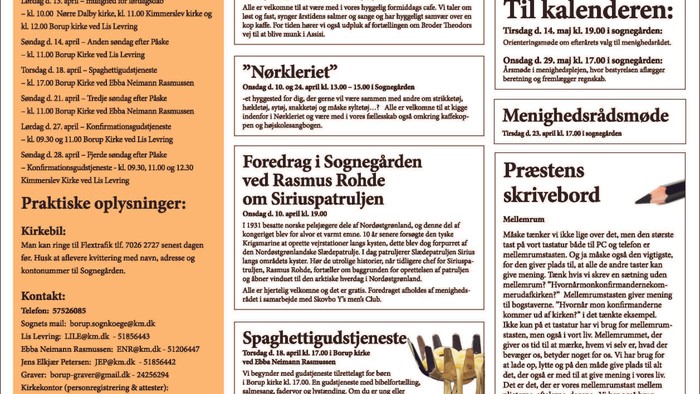 Borup-Kimmerslev-Nørre Dalby Pastorats ugeavis med gudstjenester, begivenheder og nyheder