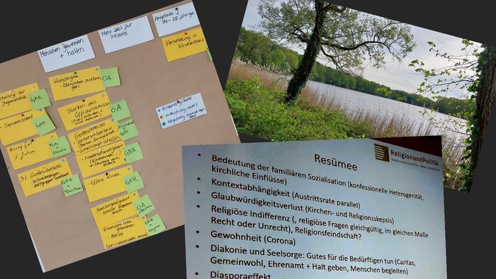 Das Bild zeigt eine Zusammenstellung von Notizen und einer Beschreibung über kirchliche Aufgaben und Anforderungen.