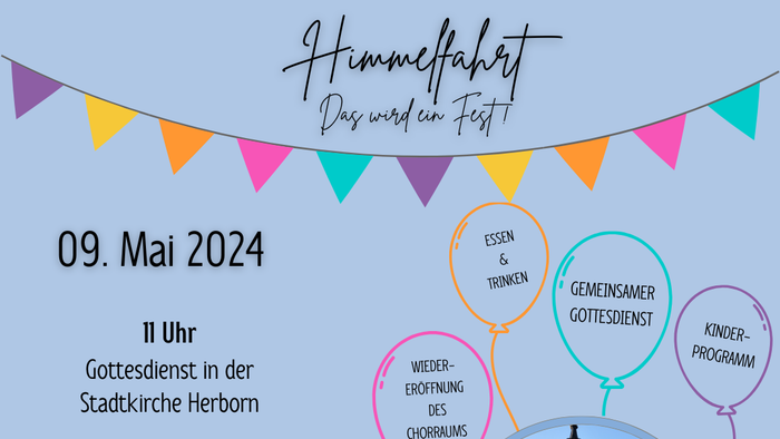 Einladung zum Himmelfahrt-Fest am 09. Mai 2024 in Herborn mit Gottesdienst, Essen und Kinderprogramm