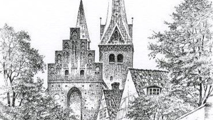 Stregtegning af Sankt Olai Kirke, Helsingør