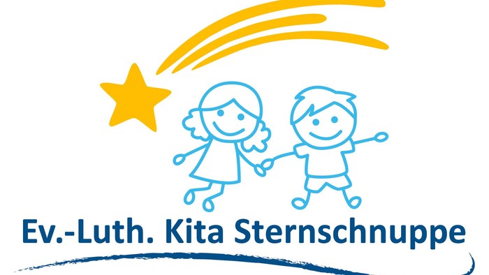 Zwei Kinder halten sich an den Händen unter einem Stern und einem Schweif