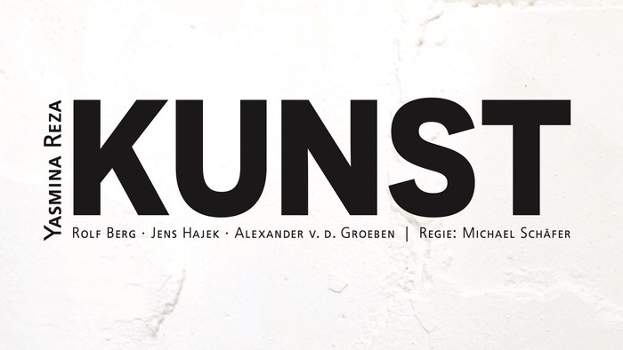 Plakat zum Theaterstück "Kunst" von Yasmina Reza: Eine unverputzte, weiße Wand. Darauf der Schriftzug "Kunst".