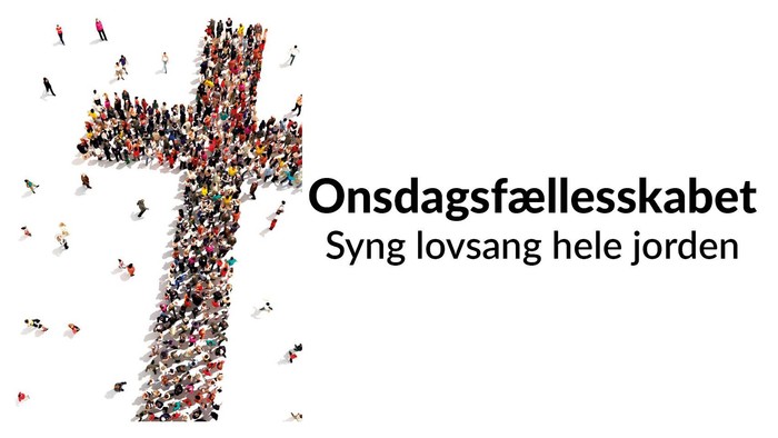 Mange mennesker former et kors med teksten 