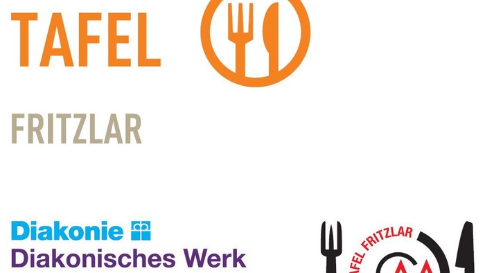 "Logos der Tafel und von Fritzlar, einschließlich eines Logos für die Kirchenküche der Diakonie in Schwalm-Eder."