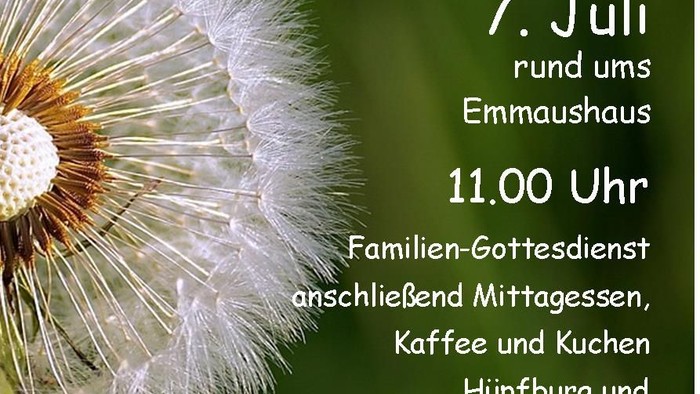 Gemeindefest am 7. Juli um 11 Uhr, Familien-Gottesdienst, Mittagessen, Kaffee und Kuchen, Hüpfburg, Spielgelegenheiten für Groß und Klein