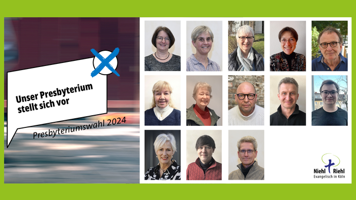 Das Bild zeigt das Presbyterium der Kirchengemeinde 2024 mit einem Gruß zur Weihnachtszeit