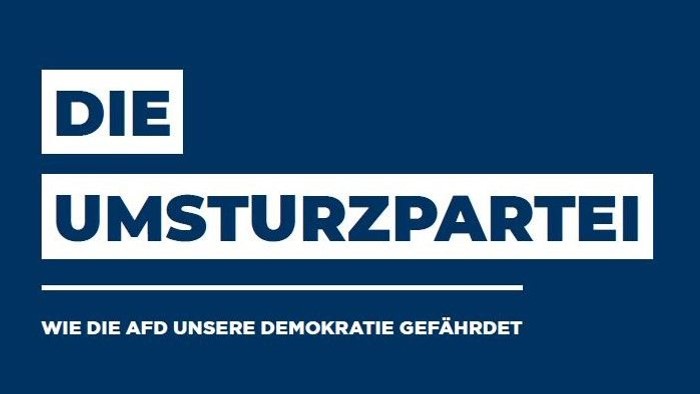 Logo für „Die Umsturzpartei“, das der AfD vorwirft, Deutschlands Demokratie zu gefährden.