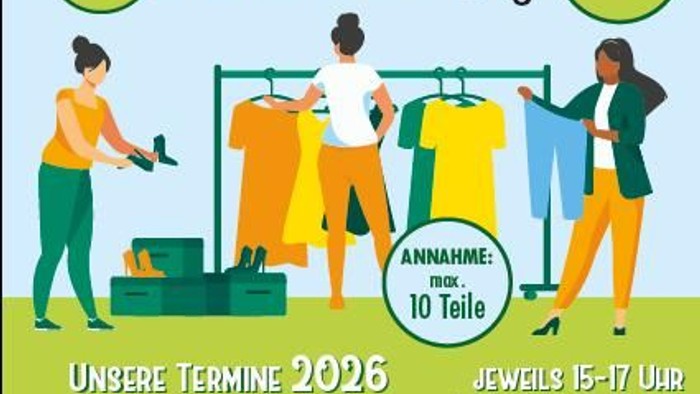Plakat stellt Frauen beim Aussuchen von Kleidung da