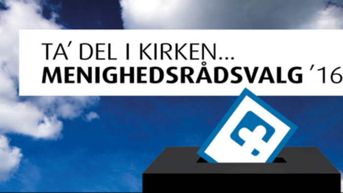 Brevkassen med valgmærke og teksten 'TA' DEL I KIRKEN... MENIGHEDSRÅDSVALG '16'