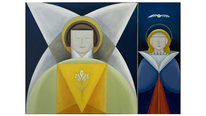 To billeder af engle med farverige klæder og vinger