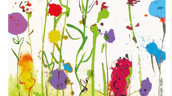 Bunte Blumen in freier Malerei auf weißem Hintergrund