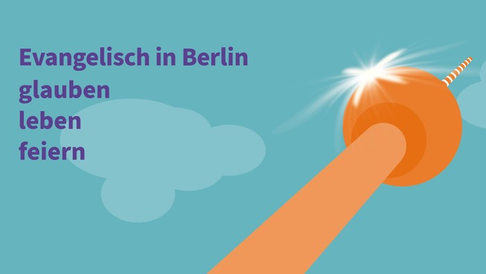 Ein orangefarbener Lichtstrahl durchbricht Wolken, mit deutschem Text: 