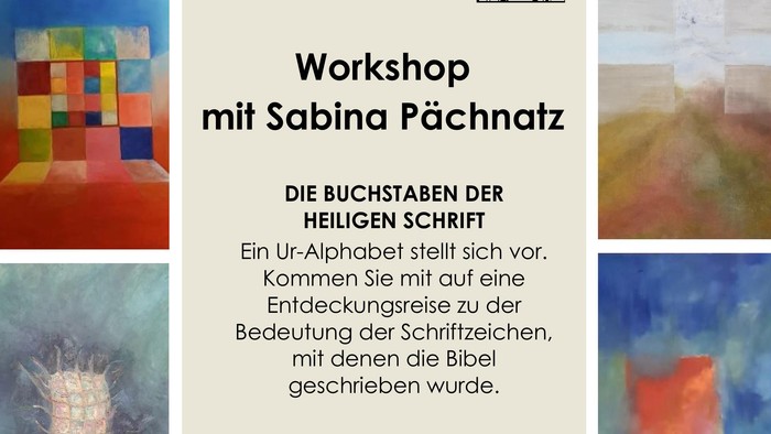 Workshop-Plakat für ein Seminar zu alten hebräischen Schriftzeichen mit der Künstlerin Sabina Pächntaz am 30. November 2024.
