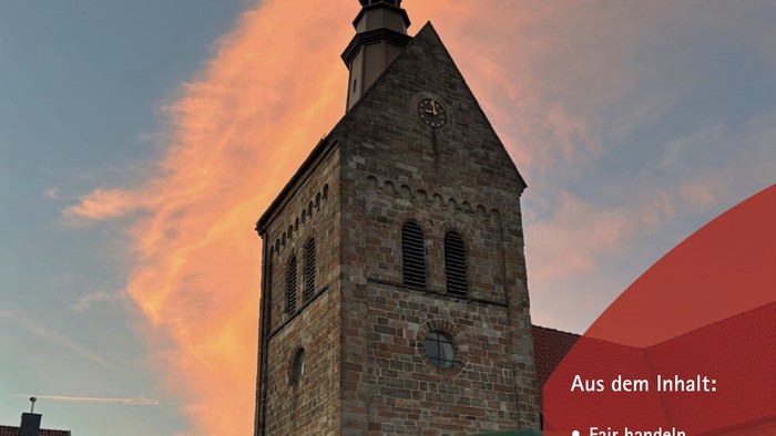 Vinzentiuskirche mit rotgefärbtem Himmel im Hintergrund