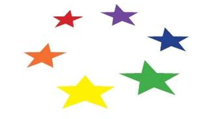 Fünf bunte Sterne in einem Kreis angeordnet