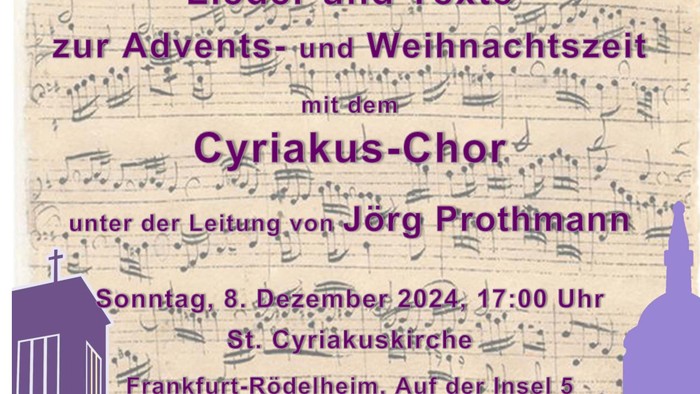 Poster für ein Adventskonzert des Cyriakus-Chors am 8. Dezember 2024 in Frankfurt-Rödelheim