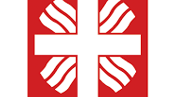 Das Logo des Caritasverband Trier mit einem roten Kreuz und weißem Hintergrund.