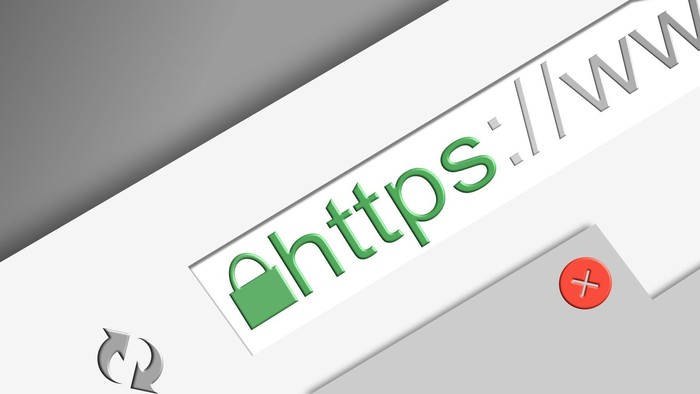 Das Bild zeigt eine Browserzeile mit HTTPS-Symbol und Schloss.