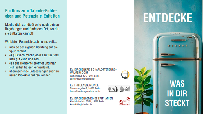 Werbespot für Talententdeckung und Potenzial-Coaching-Workshops mit einem Vintage-Kühlschrank und einer Pflanze.