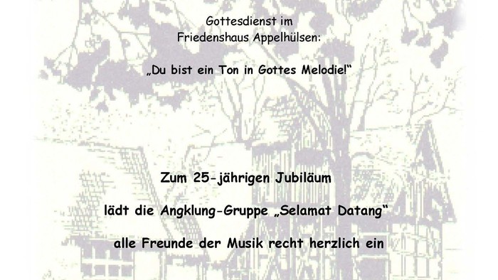 Angklung Jubiläum am 13. Juli 2025 um 10 Uhr im Friedenshaus Appelhülsen, Du bist ein ton in Gottes Melodie.