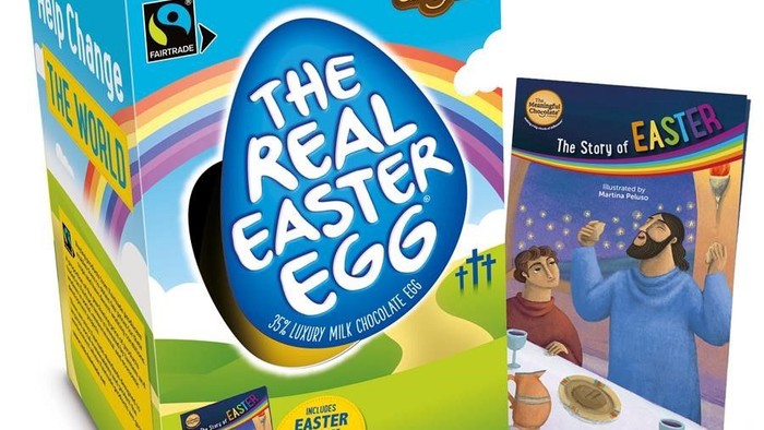Boxed Easter egg with booklet titled "The Story of Easter"