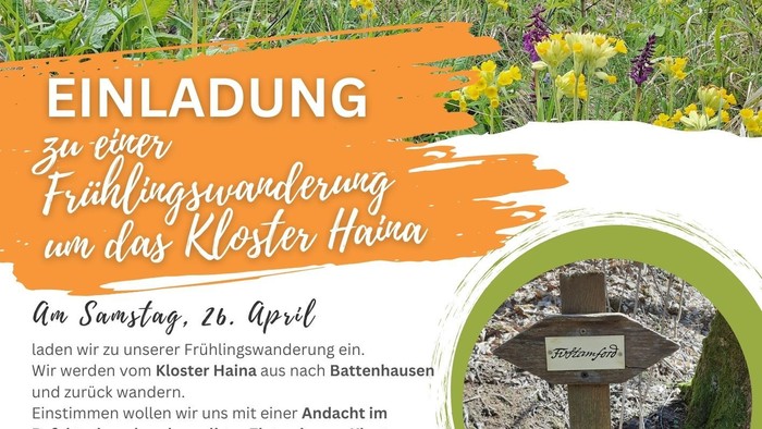 Plakat für eine Veranstaltung zum Thema *„Frühlingserwachen“* im Kloster Haina,
inklusive Details und Kontaktinformationen.