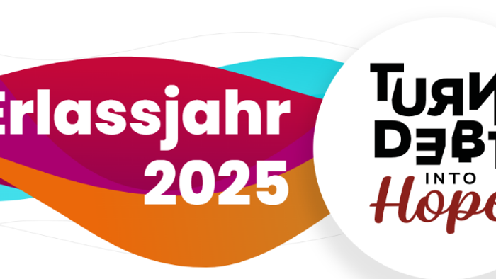 Erlassjahr 2025 Logo mit dem Slogan "Turn Debt into Hope"