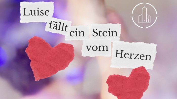 Ein Collage mit Herzen und Text in deutscher Sprache, die eine Geschichte über Liebe und Verlust erzählen
