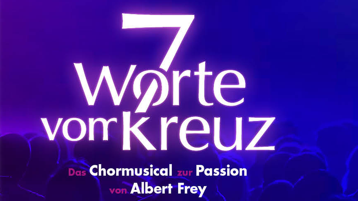Das Bild zeigt ein Kreuz mit Text "Worte vom Kreuz" und "Albert Frey".