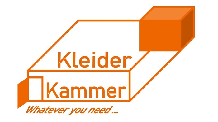 Das Bild zeigt ein Logo mit der Aufschrift *„Kleider Kammer“* und *„Whatever you need…“* in den Farben Orange und Weiß.