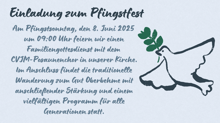 Einladung zum Pfingstfest am 8. Juni 2025 mit Familiengottesdienst und traditionellem Wandern.