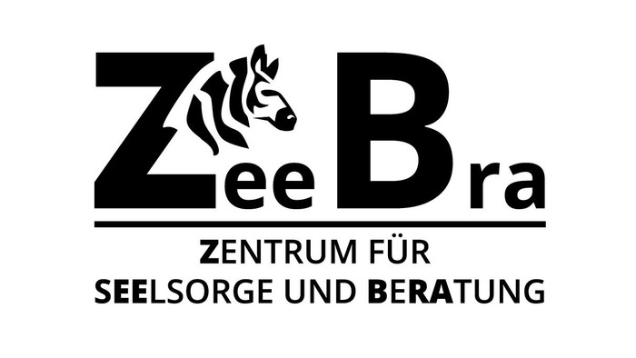 Logo für „ZeeBra Zentrum“, ein Zentrum für Seelsorge und Beratung mit einer Zebra-Silhouette, die in die Buchstaben integriert ist.