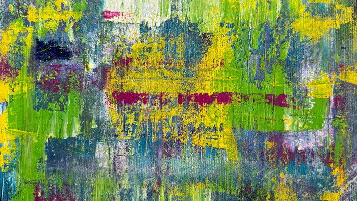 Bunte Abstrakte Malerei mit grünen, gelben und blauen Farbtönen